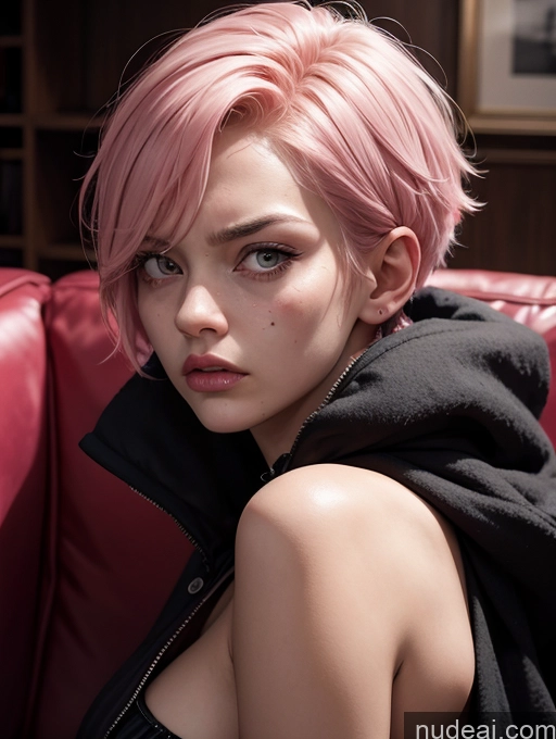 related ai porn images free for Woman Small Tits 18 Serious Dark Lighting Detailed Pixie Pink Hair Angry Small Ass British Front View On Back Couch Parka Warm Anime