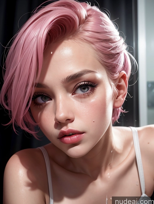 related ai porn images free for 18 Dark Lighting Detailed Pixie Pink Hair Dutch Blowjob Skinny Woman Front View Fairer Skin Small Tits Small Ass Pouting Lips Mirror Selfie Shower Transparent Push-up Bra