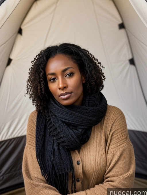 related ai porn images free for Black Hair Bright Lighting Detailed Dark Skin Tent Ethiopian Curly Hair 30s Serious Woman Long Legs Front View Bending Over Scarf