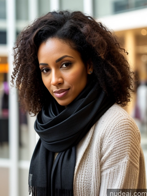 related ai porn images free for Black Hair Bright Lighting Detailed Ethiopian Curly Hair 30s Serious Woman Long Legs Front View Scarf Mall