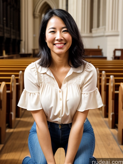 related ai porn images free for Woman One Beautiful 30s Happy Black Hair Straight Asian Soft + Warm Church Front View Squatting Blouse