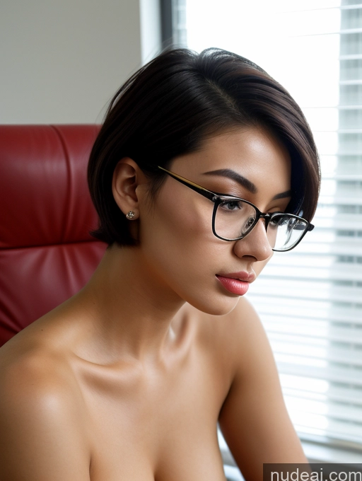 related ai porn images free for Woman Skinny Black Hair Short Hair Chinese Bright Lighting Detailed 18 Office Glasses Nude Bending Over Pouting Lips Side View