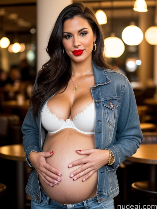 related ai porn images free for Model Perfect Boobs Lipstick Big Ass Thick Long Legs Long Hair Pregnant 20s Sad Brunette White Cafe Front View Eating Casual Jacket Jeans Cleavage Jewelry Dark Lighting Detailed Bra