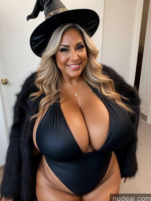 related ai porn images free for One Busty Huge Boobs Thick Tanned Skin Laughing Front View Microkini Thong Latina 70s Halloween Witch Fur Jacket