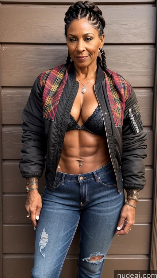 related ai porn images free for Muscular Abs Dark Skin Milf Thick Big Hips Braided Black Hair Jeans Tattoos 60s Bomber Front View Lumberjack Western