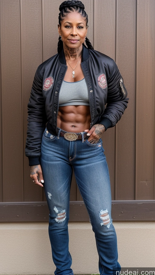 related ai porn images free for Muscular Abs Dark Skin Milf Thick Big Hips Braided Black Hair Jeans Tattoos 60s Bomber Front View Lumberjack Western