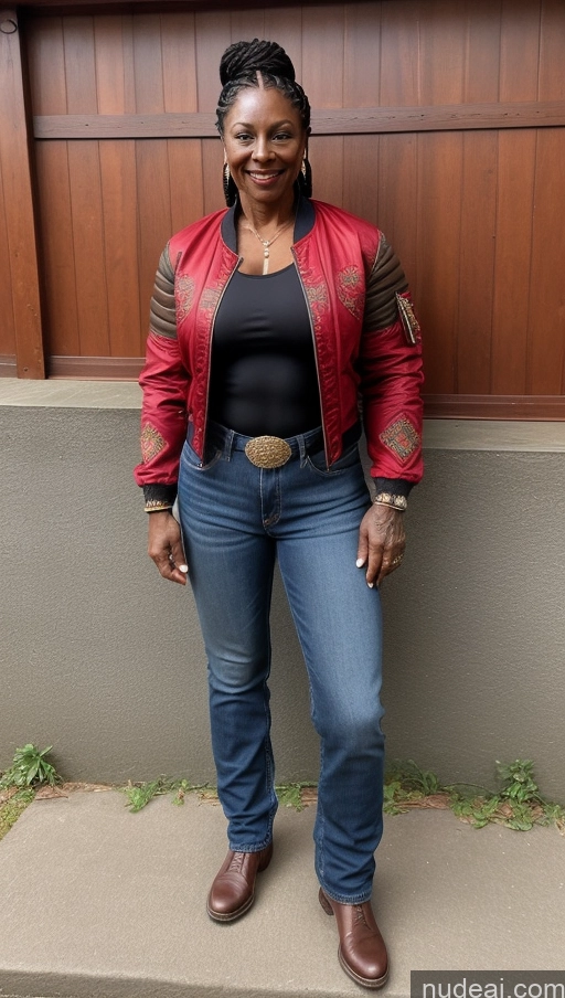 related ai porn images free for Muscular Abs Dark Skin Milf Thick Big Hips Braided Black Hair Jeans Tattoos Bomber Front View Lumberjack Western Traditional Military 70s