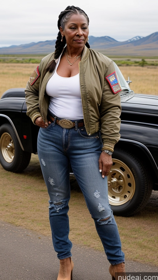 related ai porn images free for Muscular Abs Dark Skin Milf Thick Big Hips Braided Black Hair Jeans Tattoos Bomber Front View Lumberjack Western Traditional Military 70s