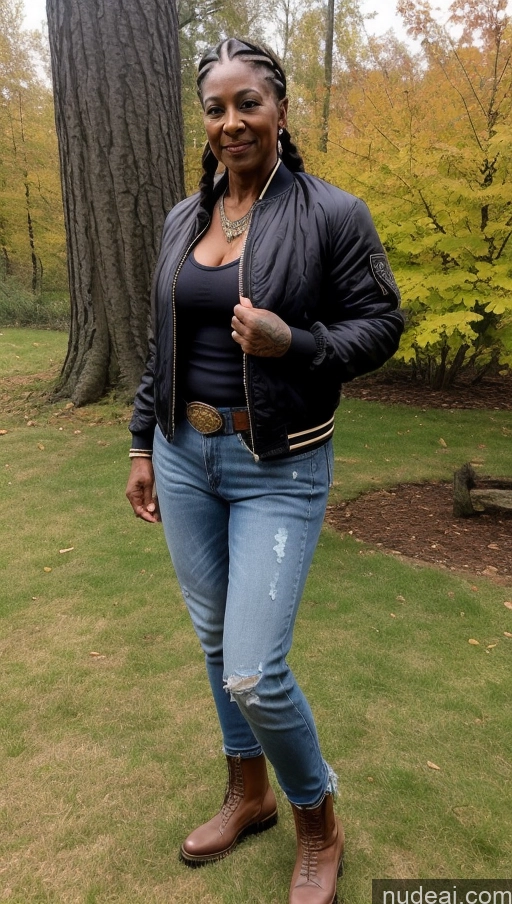 related ai porn images free for Muscular Abs Dark Skin Milf Thick Big Hips Braided Black Hair Jeans Tattoos Bomber Front View Lumberjack Western Traditional Military 70s