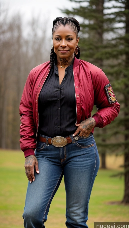 related ai porn images free for Muscular Abs Dark Skin Milf Thick Big Hips Braided Black Hair Jeans Tattoos Bomber Front View Lumberjack Western Traditional Military 70s