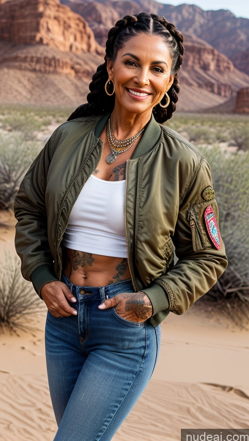 related ai porn images free for Muscular Abs Dark Skin Milf Thick Big Hips Braided Black Hair Jeans Tattoos Bomber Front View Lumberjack Western Traditional Military 70s Happy Oasis