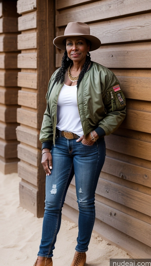 related ai porn images free for Muscular Abs Dark Skin Milf Thick Big Hips Braided Black Hair Jeans Tattoos Bomber Front View Lumberjack Western Traditional Military 70s Oasis Black Hat