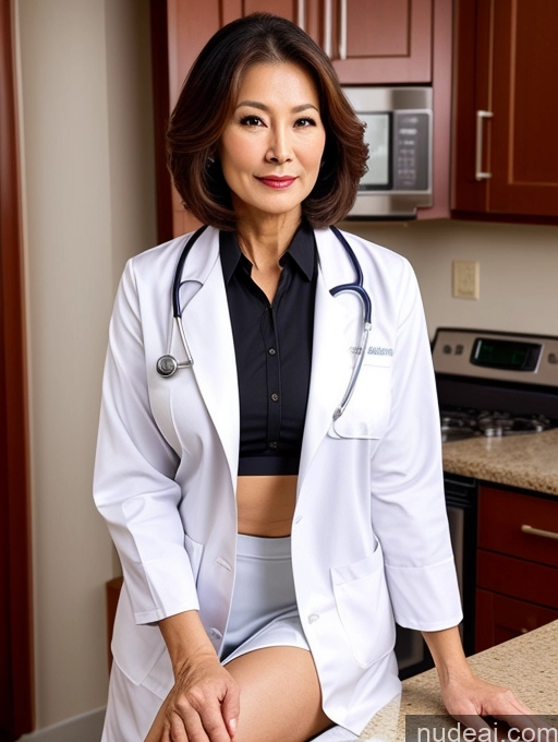related ai porn images free for Milf Two Busty Perfect Boobs Beautiful Perfect Body 70s Bobcut Chinese Kitchen Bra Doctor Jacket Lab Coat Stylish Suit Cleavage Detailed Sexy Face