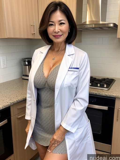 related ai porn images free for Milf Two Busty Perfect Boobs Beautiful Perfect Body 70s Bobcut Chinese Kitchen Bra Doctor Jacket Lab Coat Stylish Suit Cleavage Detailed Sexy Face