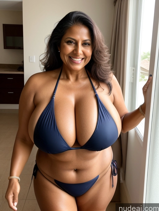 related ai porn images free for One Busty Huge Boobs Thick Tanned Skin Indian Laughing Front View Microkini Thong 60s Maid