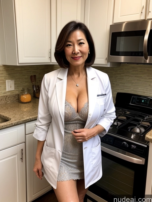 related ai porn images free for Milf Two Busty Perfect Boobs Beautiful Perfect Body 70s Bobcut Chinese Kitchen Bra Doctor Jacket Lab Coat Stylish Suit Cleavage Detailed Sexy Face