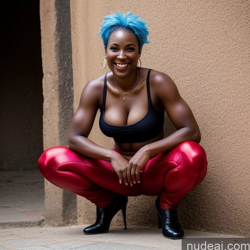 related ai porn images free for Athlete Perfect Body 30s Happy Sexy Face Blue Hair Straight Hell Devil African Squatting Front View