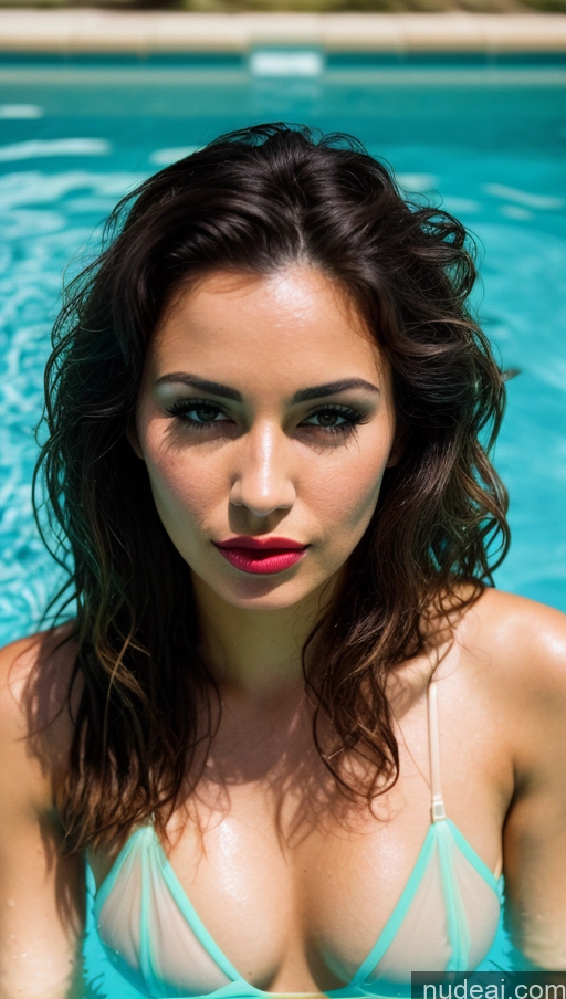 related ai porn images free for Woman One Beautiful 30s Brunette Messy Latina Close-up View Film Photo Pool Transparent Lipstick Pouting Lips Leather