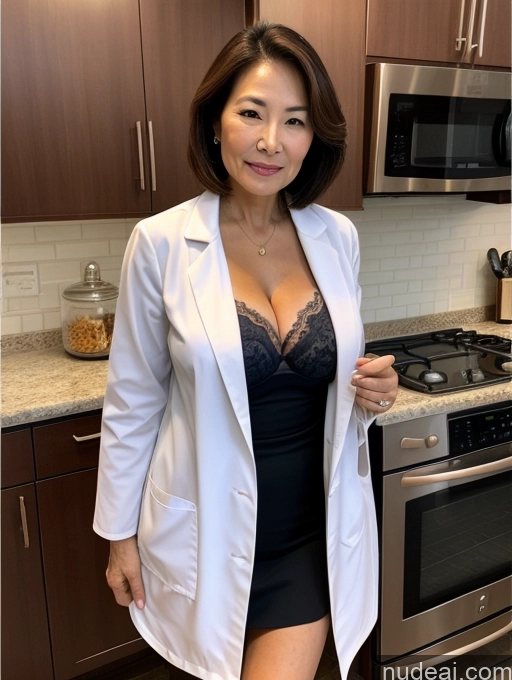 related ai porn images free for Milf Two Busty Perfect Boobs Beautiful Perfect Body 70s Bobcut Chinese Kitchen Bra Doctor Jacket Lab Coat Stylish Suit Cleavage Detailed Sexy Face
