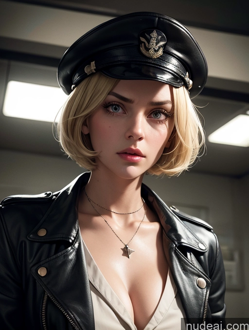 related ai porn images free for Pubic Hair Fairer Skin Military Vintage Pilot Leather German Blonde Short Hair Prison Gloves Serious Angry Woman Detailed Dark Lighting Jewelry Hat Cleavage