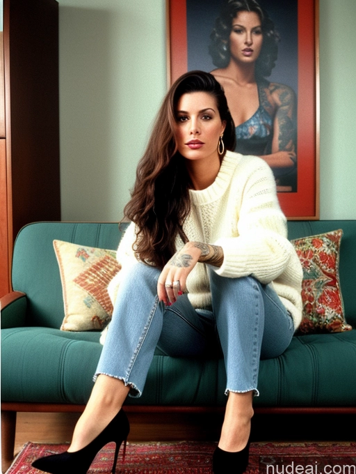 related ai porn images free for Woman Tattoos Long Hair Italian Front View 80s Brunette 50s Couch Vintage Suit Sweater Jeans High Socks High Heels
