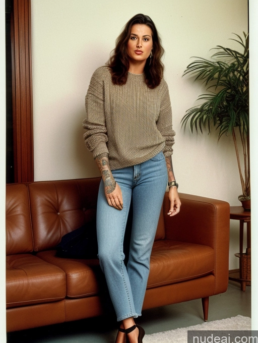 related ai porn images free for Woman Tattoos Long Hair Italian Front View 80s Brunette 50s Couch Vintage Suit Sweater Jeans High Socks High Heels