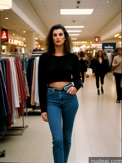 related ai porn images free for Woman Tattoos Long Hair Italian Front View 80s Brunette 50s Vintage Suit Sweater Jeans High Socks High Heels Mall