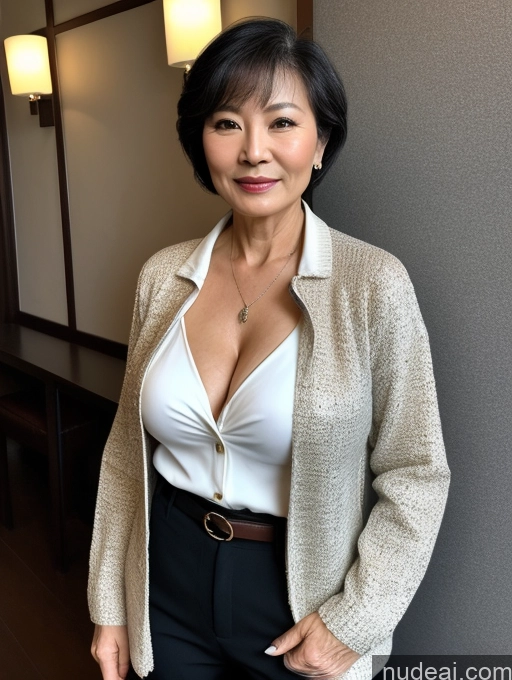 related ai porn images free for Milf Perfect Boobs Beautiful 70s Pixie Chinese Blouse Casual Jacket Professor Stylish Sweater Cleavage Detailed Sexy Face Dark Lighting