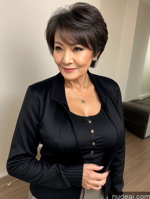 related ai porn images free for Milf Perfect Boobs Beautiful 70s Pixie Chinese Blouse Casual Jacket Professor Stylish Sweater Cleavage Detailed Sexy Face Dark Lighting