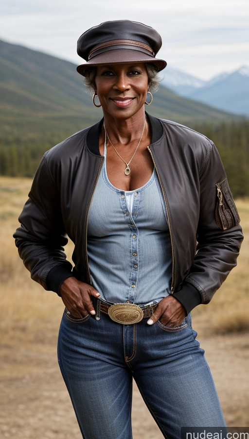 related ai porn images free for Milf Muscular Abs Perfect Body Thick Dark Skin Hat Western Shirt Jeans Bomber 60s