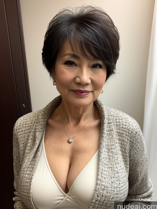 related ai porn images free for Milf Perfect Boobs Beautiful 70s Pixie Chinese Blouse Casual Jacket Professor Stylish Sweater Cleavage Detailed Sexy Face Dark Lighting Partially Nude