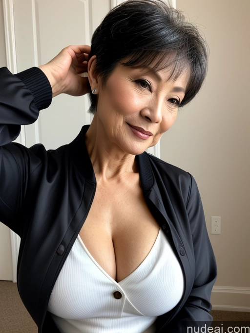 related ai porn images free for Milf Perfect Boobs Beautiful 70s Pixie Chinese Blouse Casual Jacket Professor Stylish Sweater Cleavage Detailed Sexy Face Dark Lighting
