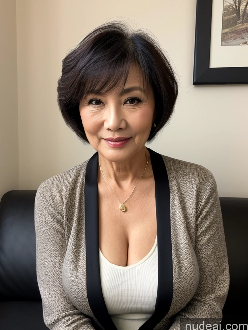 related ai porn images free for Milf Perfect Boobs Beautiful 70s Pixie Chinese Blouse Casual Jacket Professor Stylish Sweater Cleavage Detailed Sexy Face Dark Lighting