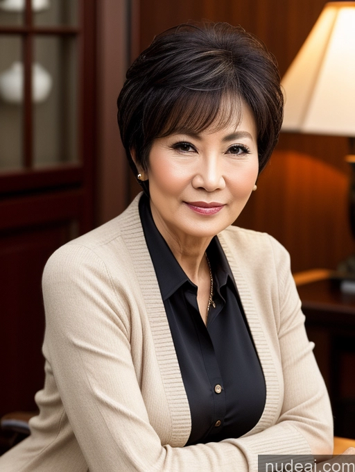 related ai porn images free for Milf Perfect Boobs Beautiful 70s Pixie Chinese Blouse Casual Jacket Professor Stylish Sweater Cleavage Detailed Sexy Face Dark Lighting