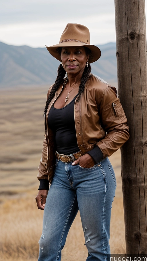 related ai porn images free for Milf Muscular Abs Perfect Body Thick Dark Skin Hat Western Shirt Jeans Bomber Lumberjack 50s Braided
