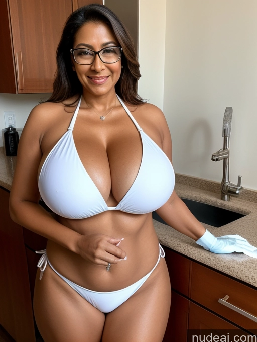 related ai porn images free for One Busty Huge Boobs Thick Tanned Skin Front View Microkini Thong Glasses Sexy Face 60s Indian Maid Lab Coat