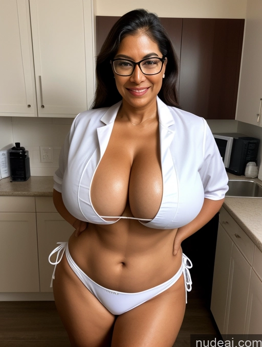 related ai porn images free for One Busty Huge Boobs Thick Tanned Skin Front View Microkini Thong Glasses Sexy Face 60s Indian Maid Lab Coat