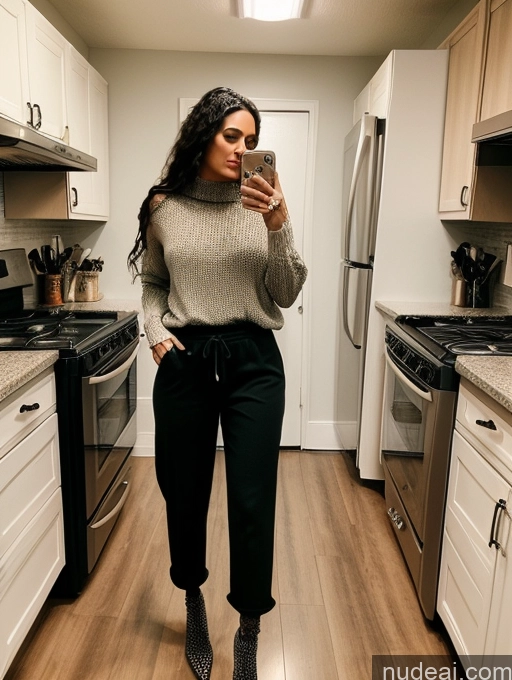 related ai porn images free for Woman Tattoos 20s Brunette Long Hair Italian Kitchen Front View Suit Sweater Jeans High Socks High Heels 90s