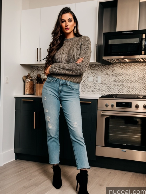 related ai porn images free for Woman Tattoos 20s Brunette Long Hair Italian Kitchen Front View Suit Sweater Jeans High Socks High Heels 90s 3d