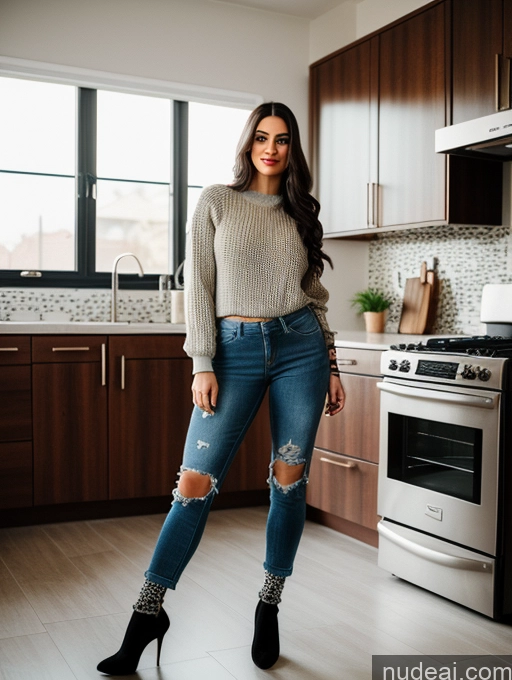 related ai porn images free for Woman Tattoos 20s Brunette Long Hair Italian Kitchen Front View Suit Sweater Jeans High Socks High Heels 90s 3d
