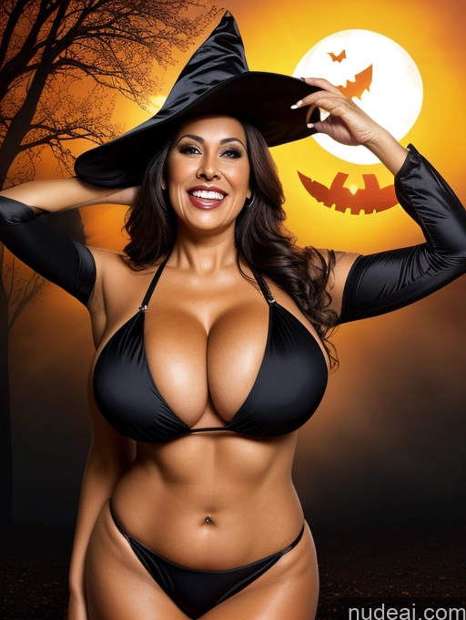 related ai porn images free for One Busty Huge Boobs Thick Tanned Skin Front View Microkini Thong Sexy Face Laughing 70s Latina Halloween Witch