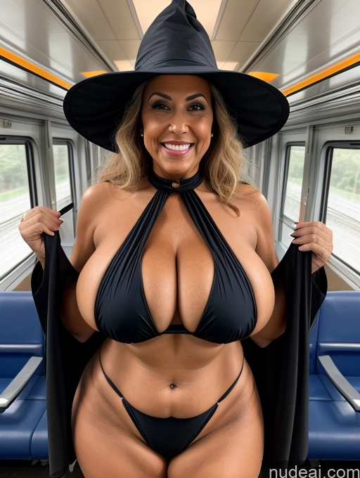 related ai porn images free for One Busty Huge Boobs Thick Tanned Skin Front View Microkini Thong Laughing Train Halloween Witch 70s Latina