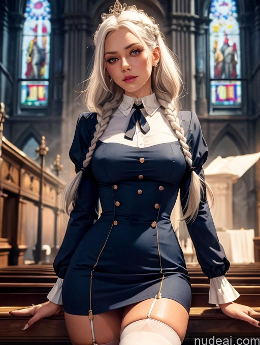 related ai porn images free for Skinny Long Hair Tanned Skin White Hair Bangs Bangs Braided Straight Flight Attendant Victorian GZCfinal Topless Woman Breasts Impasto, Wlop POV Focus Sex Regal Church Thigh Socks