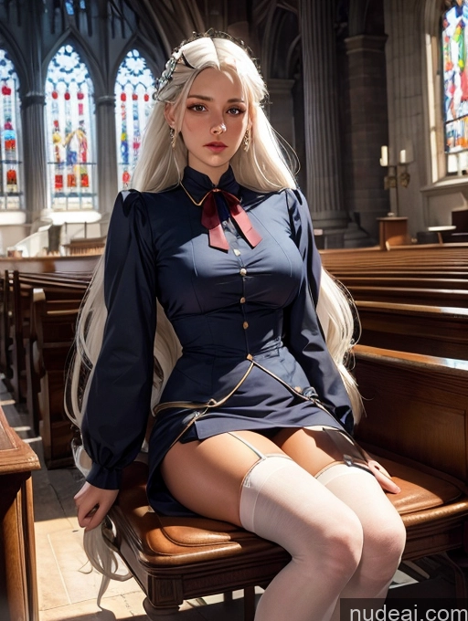 related ai porn images free for Skinny Long Hair Tanned Skin White Hair Bangs Bangs Braided Straight Flight Attendant Victorian GZCfinal Topless Woman Breasts Impasto, Wlop POV Focus Sex Regal Church Thigh Socks