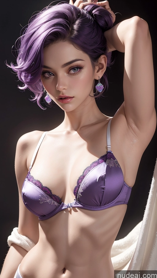 related ai porn images free for Close-up View Satin Small Tits Skinny 18 Pixie Fairer Skin Bra Purple Hair Miss Universe Model