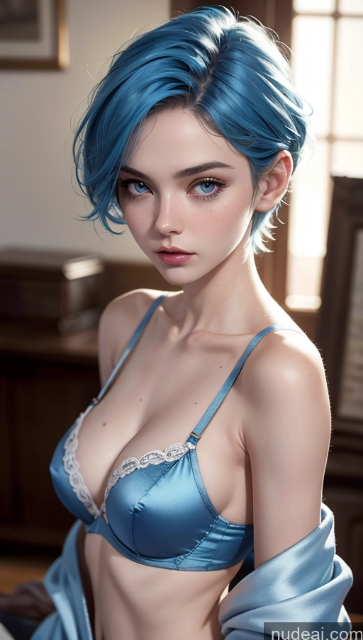 related ai porn images free for Close-up View Satin Small Tits Skinny 18 Pixie Fairer Skin Bra Blue Hair