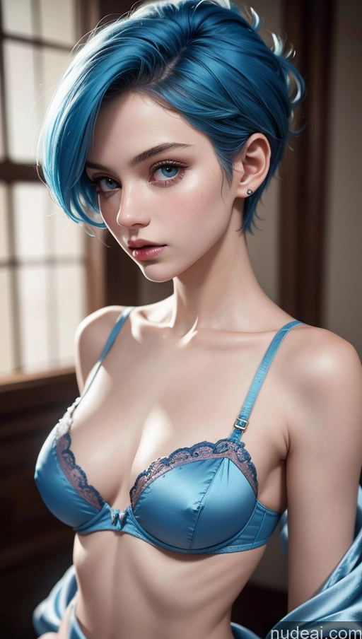 related ai porn images free for Close-up View Satin Small Tits Skinny 18 Pixie Fairer Skin Bra Blue Hair