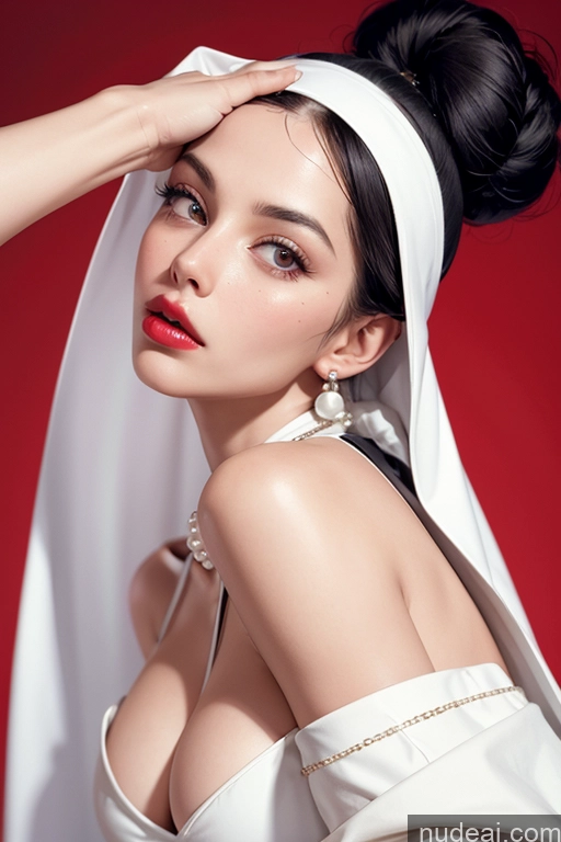 related ai porn images free for Model One Busty Lipstick Skinny Big Ass Long Legs Perfect Body Fairer Skin 20s Shocked Black Hair Hair Bun Italian Film Photo Close-up View Nun Pearl Jewelry Detailed