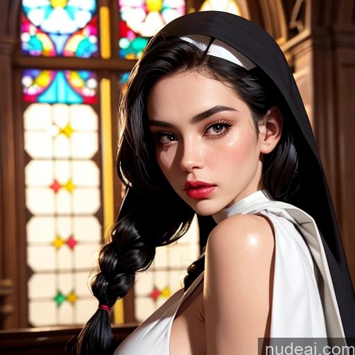 related ai porn images free for Model One Busty Skinny Lipstick Perfect Body Big Ass Fairer Skin 30s Pouting Lips Black Hair Braided Italian Film Photo Nun Pearl Jewelry Detailed Church Partially Nude Side View