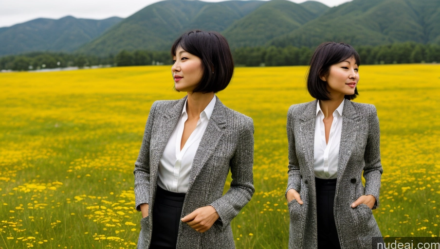 related ai porn images free for One Small Tits Skinny Short Front View Pixie Black Hair Meadow Illustration Model 30s Tanned Skin Korean Tailcoat